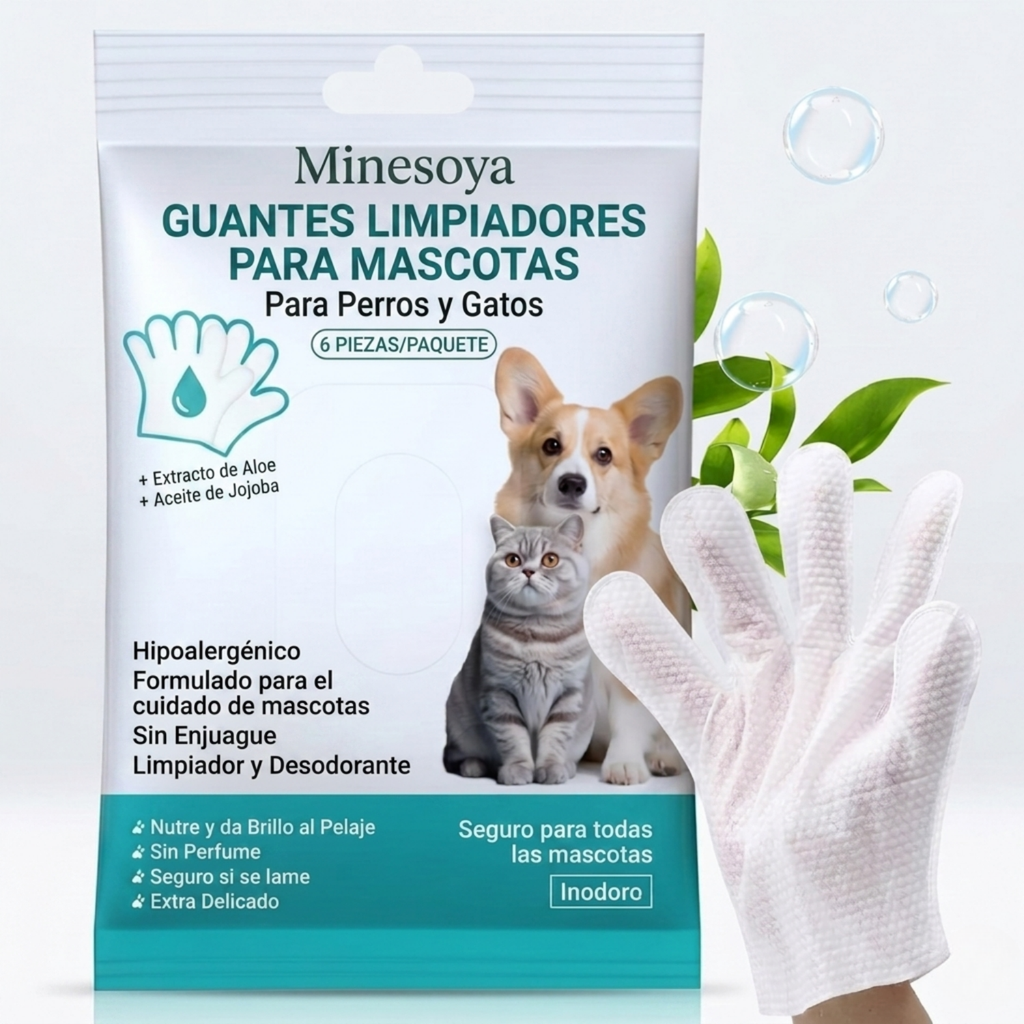 Minesoya® Guantes Limpiadores Sin Enjuague para Perros y Gatos