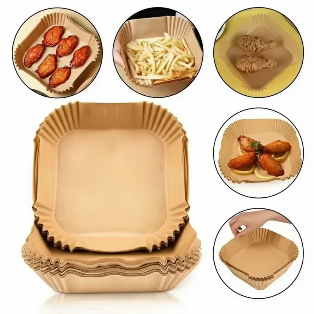 50 Pezzi Carta Antiaderente Rotonda per Air Fryer – Carta da Forno Monouso