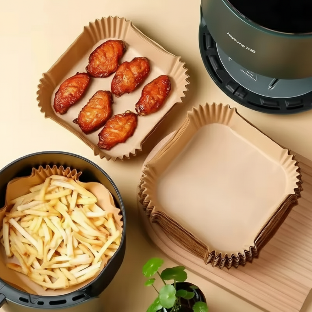 50 Pezzi Carta Antiaderente Rotonda per Air Fryer – Carta da Forno Monouso